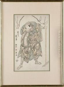 Depicts Kabuki Actor With Rake by Katsukawa Shunsen