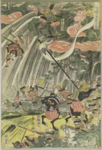 Shogun Minamoto Yoritomo F?hrt Seine Truppen In Der Schlacht Im Iga-gebirge. Japan, 1800/10
. Farbholzschnitt. Signiert by Katsukawa Shuntei