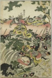 Shuntei, Kutsakawa . Samurei F?rst Kudo Suketsune Erlegt Einen Hirsch. Japan, 1800/1810
. Farbholzschnitt. Signiert by Katsukawa Shuntei
