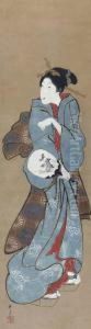 Beauty Holding A Fan by Katsukawa Shuntei