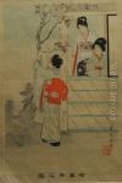 Three Ladies In A Gardenpavilion - view 1