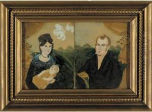 Mother And Baby And Father Seated In Fancy Chair: A Pair Of Portraits by Ruth Whittier Shute