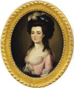 Portrait Of A Young Lady, Small-bust-length, In A Pink Silk Dressand Green Wrap by William Shuter
