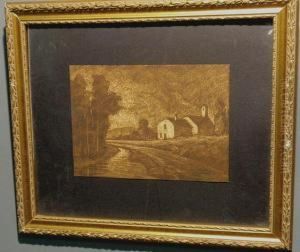 Of Mission Building Near A Tree Lined Road by Harold M. Sichel