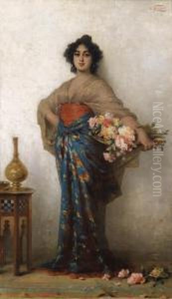 Orientalbeauty With A Basket Of Roses - view 1