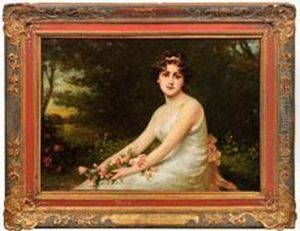 Bildnis Einer Jungendame Mit Rosen Am Abendlichen See by Nathaniel Sichel