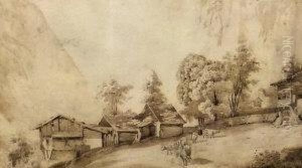 Cattle Grazing By Cottages - view 1