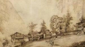 Cattle Grazing By Cottages Cattle Grazing By Cottages
