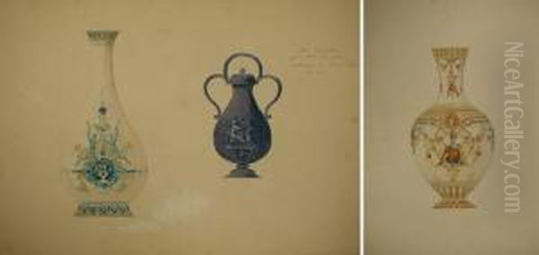 Lot De 14 Etudes De Vases Pour La Manufacture De Sevres - view 1