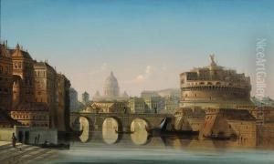 Veduta Di Castel Sant'angelo Sullo Sfondo Di San Pietro by August Siegert