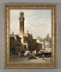 Veduta Di Piazza Del Campo A Siena Con Il Mercato by August Siegert