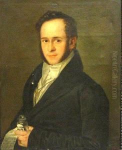 A Portrait Of The Pharmacist, J.g. Holzknecht, Half-length, Holding A Medicine Bottle And A Hand-written Note