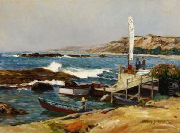Figures And Boats In A Harbor - view 1