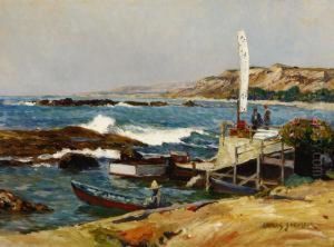 Figures And Boats In A Harbor by Christian Siemer