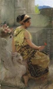Young Woman Sitting On A Stone Bench by Henrik Ippolipovich Semiradskii