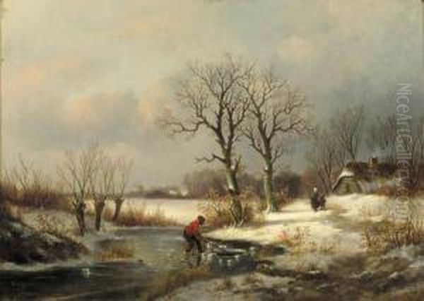 A Winter Landscape With A Figure Near A Hole In Ice - view 1