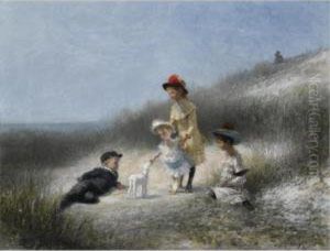 Children In The Dunes, Scheveningen by Ferdinand Carl Sierig