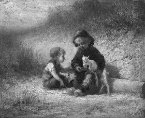Children Feeding A Goat by Ferdinand Carl Sierig