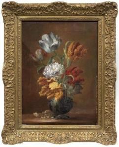 Blumenstillleben Mit Papageientulpen In Einer Vase Mit Chinadekor