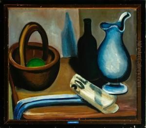 Stilleben With Jug, Bottle, Bowl And Newspaper by Otto Sievert