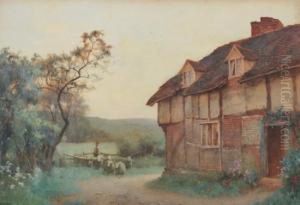 Country Homestead With Sheepfold by Benjamin D. Sigmund