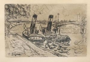 Paris, Le Pont Des Arts Et Remorqueurs by Paul Signac