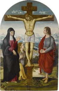 Christ On The Cross With Mary, Mary Magdalene And John The Baptist by Luca Signorelli