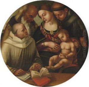The Madonna And Child With Saints Bernard(?), Anthony Of Padua And John The Evangelist(?) by Luca Signorelli