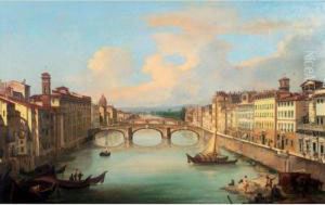 The Arno From The Ponte Vecchio, Florence by Giovanni Signorini