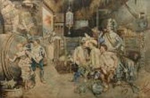 Cavaliers Carousing In A Barn by Guiseppe Signorini