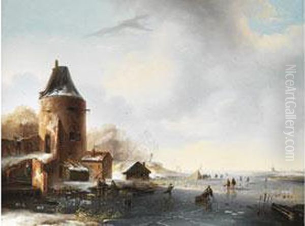 Vereiste Polderlandschaft Mit Rundturm - view 1