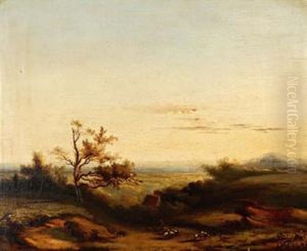 Weids Heuvellandschap Met Schaapsherder En Kudde Op De Voorgrond - view 1