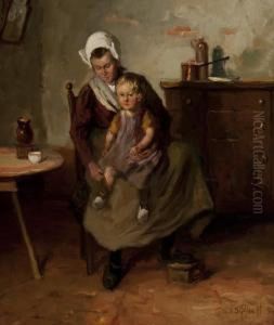 Mother With Child In An Interior by Gijsbertus Jan Sijthoff