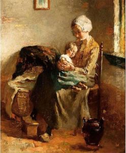 Cottage Interior With Mother And Child