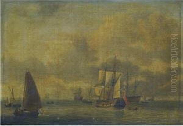 A Dutch Man O'war And Other Sailing Vessels In Calm Waters - view 1