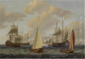 Dutch Merchant Men, A Kaag And Other Sailing Vessels In Choppy Waters