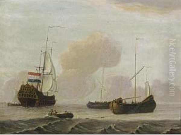 A Dutch Ship And Two Fishing Boats In A Moderate Breeze At Sea - view 1