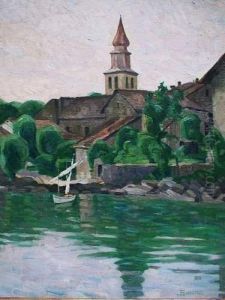 Clocher Dominant Un Vilage Lacustre