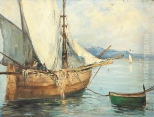 Peschereccio Con Reti E Pescatori by Oreste Silvestri