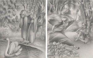 Old Woman Feeding A Swan by Simkha Simkhovitch