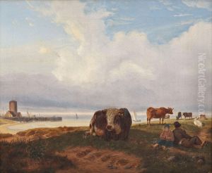 Kuhe An Der Kuste by Friedrich Karl Joseph Simmler