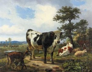Stier Auf Sommerlicher Weide. by Friedrich Karl Joseph Simmler
