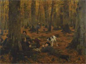 Rast Auf Der Jagd (hunters At Rest) by Wilhelm Simmler
