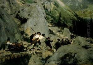 Nach Der Hirschjagd Im Hochgebirge. by Wilhelm Simmler