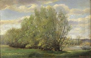 Impressionisticlandscape With Trees At The Edge Of The Concord River by Edward Emerson Simmons