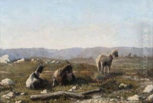 Chevres Dans Un Paysage by Francois Simon