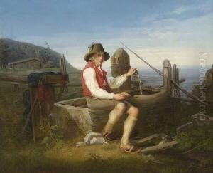 Wanderer Bei Der Rast Am
Brunnen. by Friedrich Simon