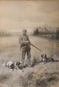 Hunter With Setters by Hermann Gustave Simon