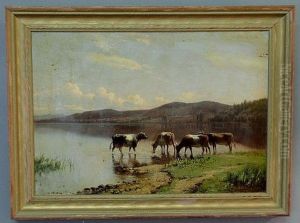 Cows In A Stream by Hermann Gustave Simon