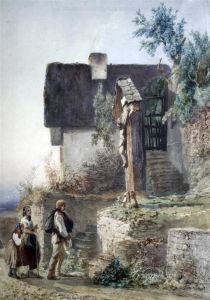 Figures Beside A Roadside Shrine